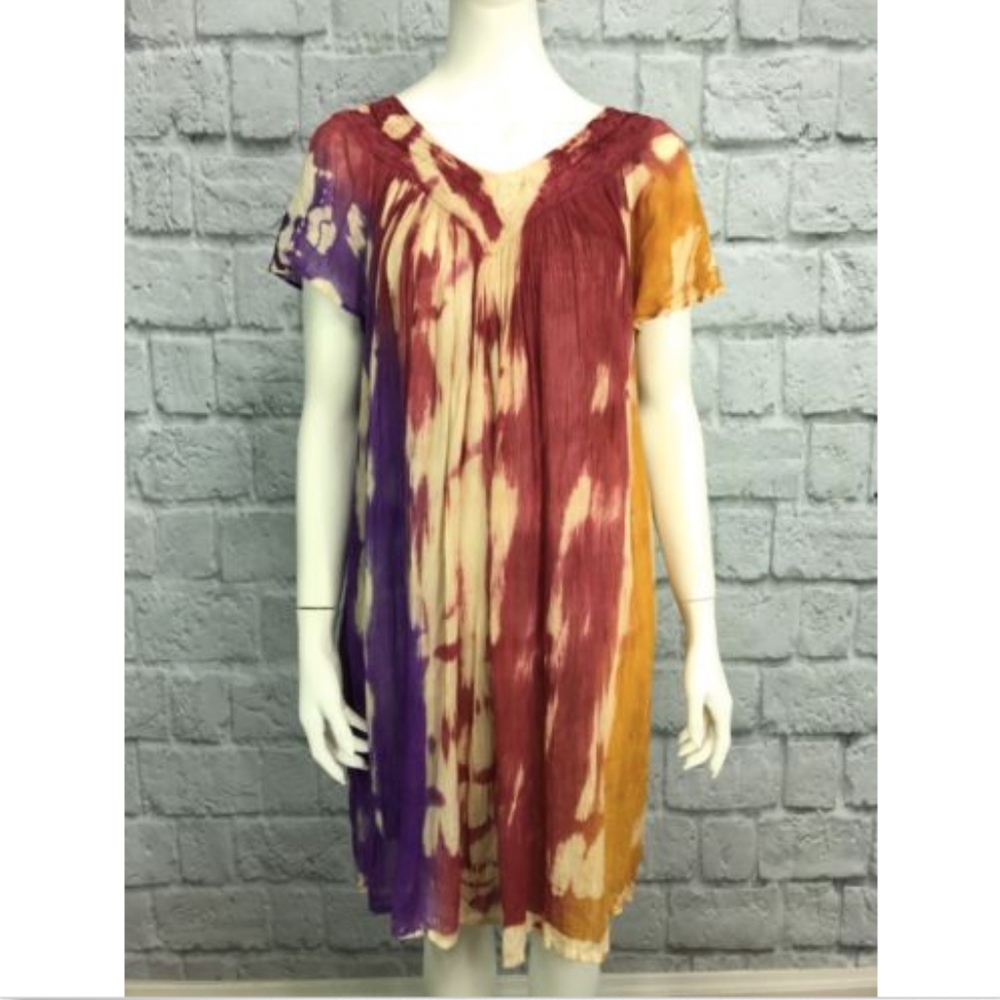 Belma Womens Boho Hippie Embroidered Tie Dye Dress